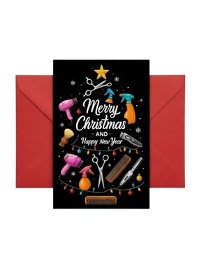 Merry Christmas Stylist Hairdresser Holiday Card with Red Envelope NWT